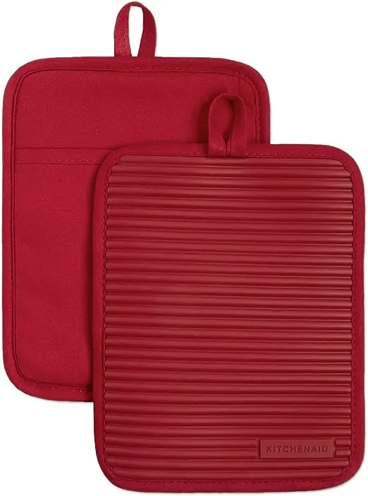 KitchenAid Ribbed Soft Silicone Red Pot Holder Set (2 Pack)