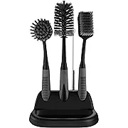 Dish Brush Set of 5 with Convenient Holder, Bottle Water Brush, Dish Scrub Brush, Scrubber Brush and Straw Brush - Kitchen Scrub Brushes Non Slip Long Handle for Sink Dishes Cup Pot