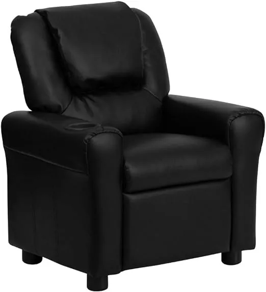 Flash Furniture Black Contemporary Kids Recliner with Cup Holder and Headrest