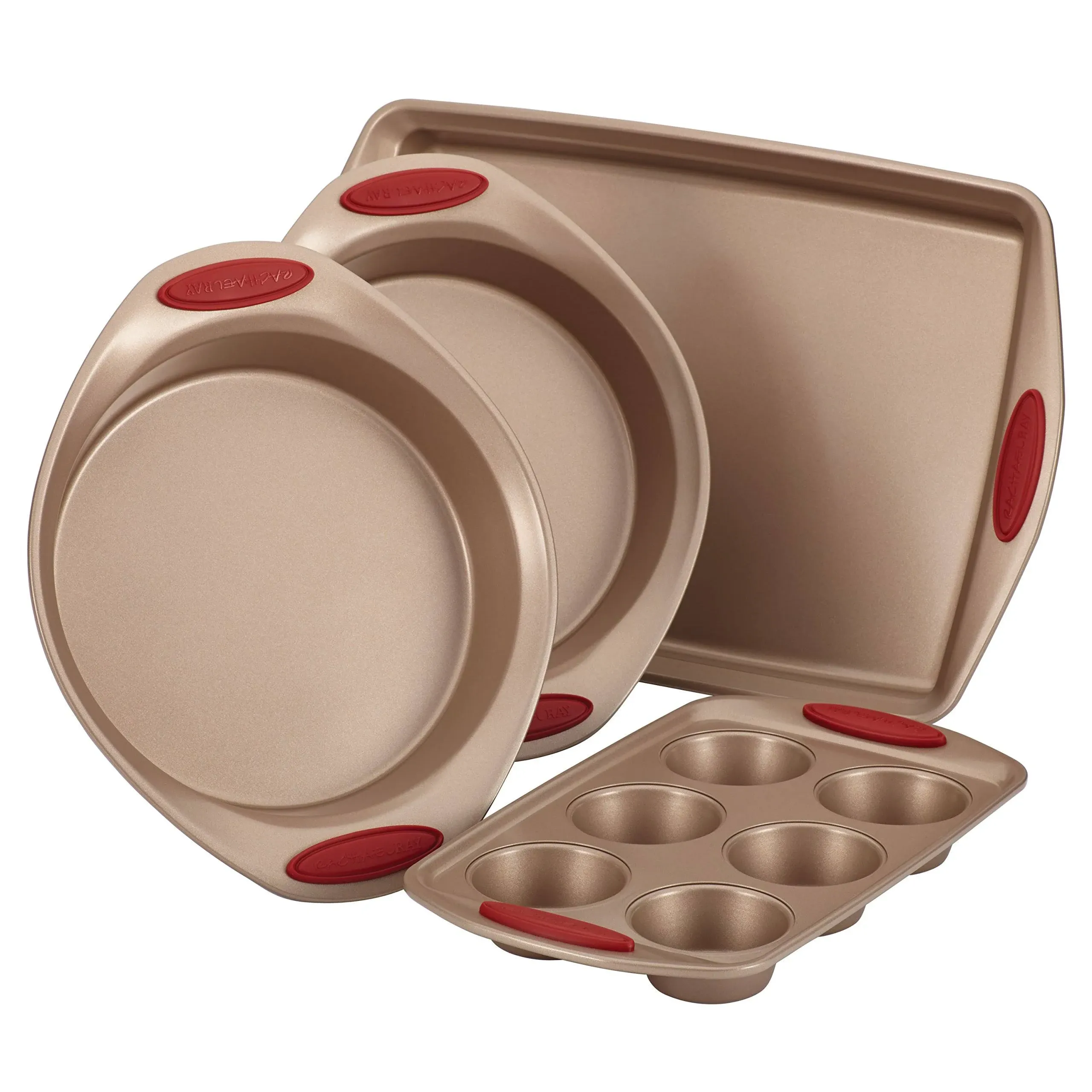 Rachael Ray Cucina Nonstick Bakeware 4-Piece Set Latte Brown Red