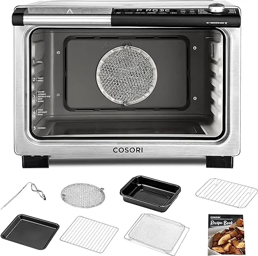 COSORI 13-in-1 26-Quart Ceramic Air Fryer Toaster Oven Combo, Flat-Sealed Heating Elements for Easy Cleanup, Innovative Burner Function, 7 Included Accessories & Recipes, CCO-R251-SUSCOSORI 13-in-1 26-Quart Ceramic Air Fryer Toaster Oven Combo, Flat-Seal