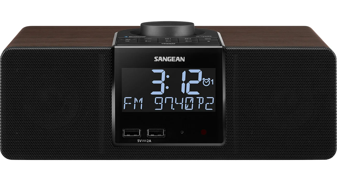 Sangean Rcr-40 AM/FM Bluetooth Tabletop Wooden Clock Radio with Alarm