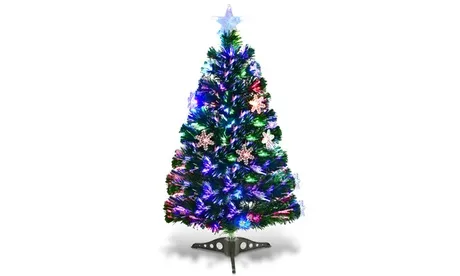 3 ft. Pre-Lit Fiber Optic Artificial Christmas Tree with Multi-Color Lights Snowflakes