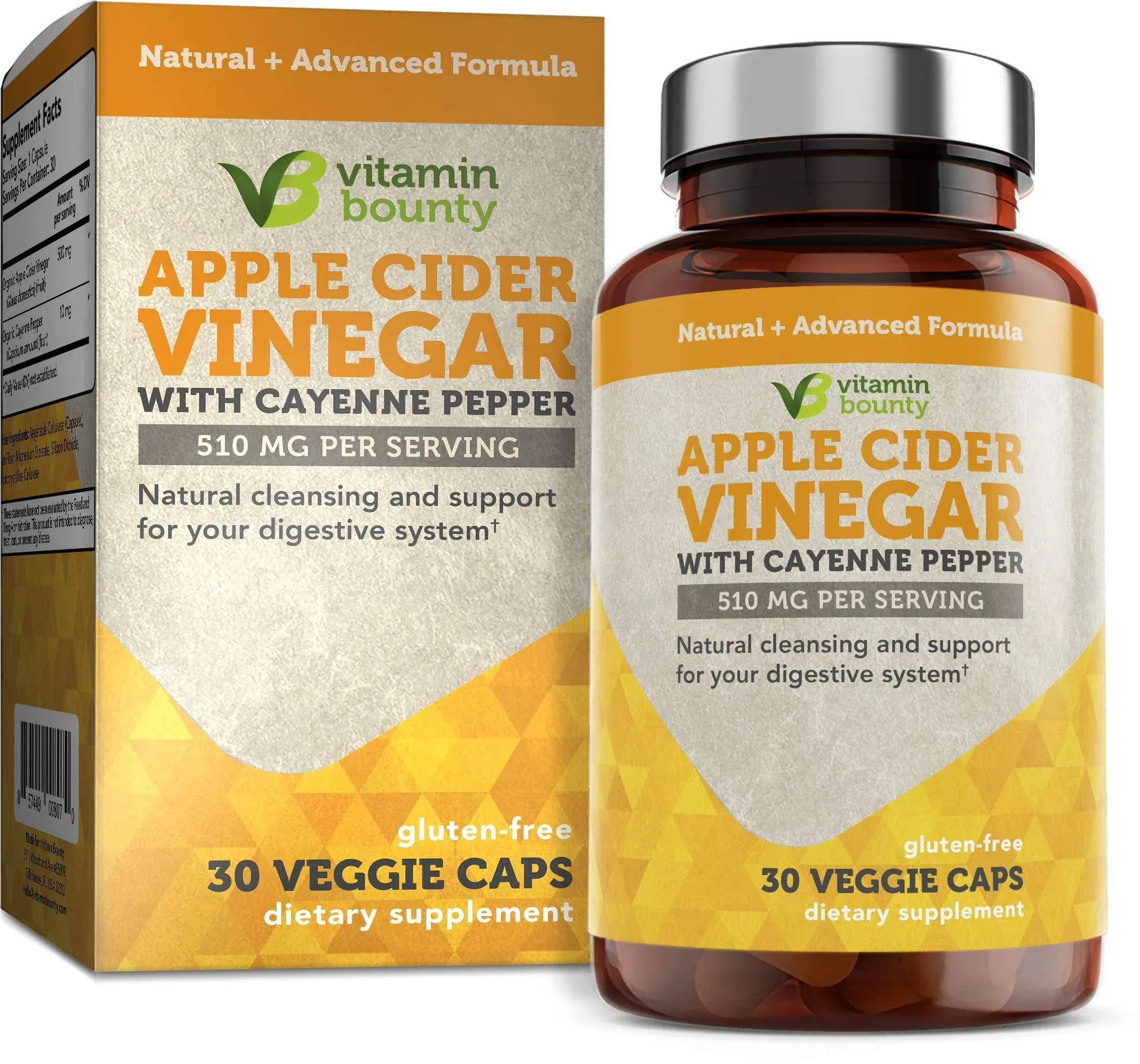 Vitamin Bounty Apple Cider Vinegar With Cayenne Pepper 30 Capsules EXPIRE 6/2025