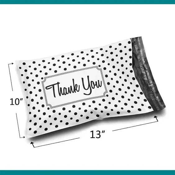 10 x 13 Black and White Polka Dot Thank You Designer Poly Bag Mailer Envelopes 2 Mil  | Shop4Mailers