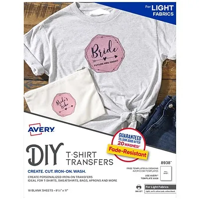 Avery T-Shirt Transfers, 8-1/2" x 11", 18 Transfers (8938)