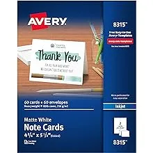 Avery Note Cards, Matte, Two-Sided Printing, 4-1/4" x 5-1/2", 60 Cards (8315)