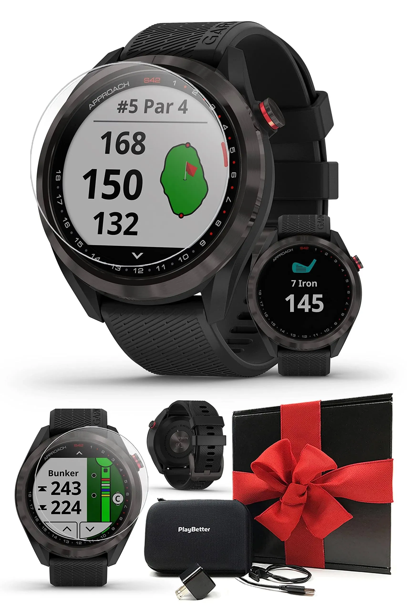 Garmin Approach S42 (Black) Golf GPS Watch Gift Box Bundle | 2021 Model | with HD ...