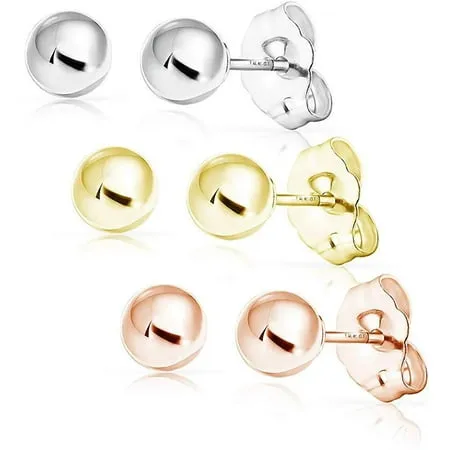 SOLIDGOLD - 14K Gold Filled Dazzling Yellow Rose & White Gold 5mm Ball Stud Earrings|3 Pair Set YRW