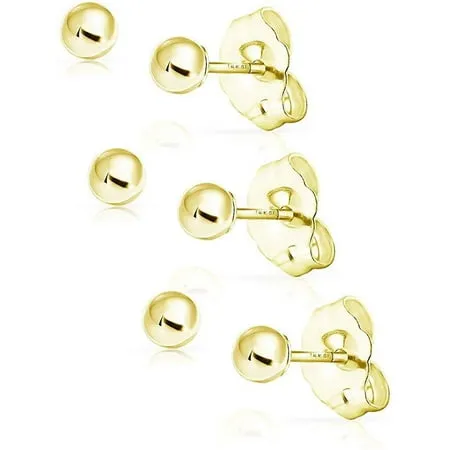 SOLIDGOLD - 14K Gold Filled Dazzling Yellow Gold 3mm Ball Stud Earrings 3 Pair Set