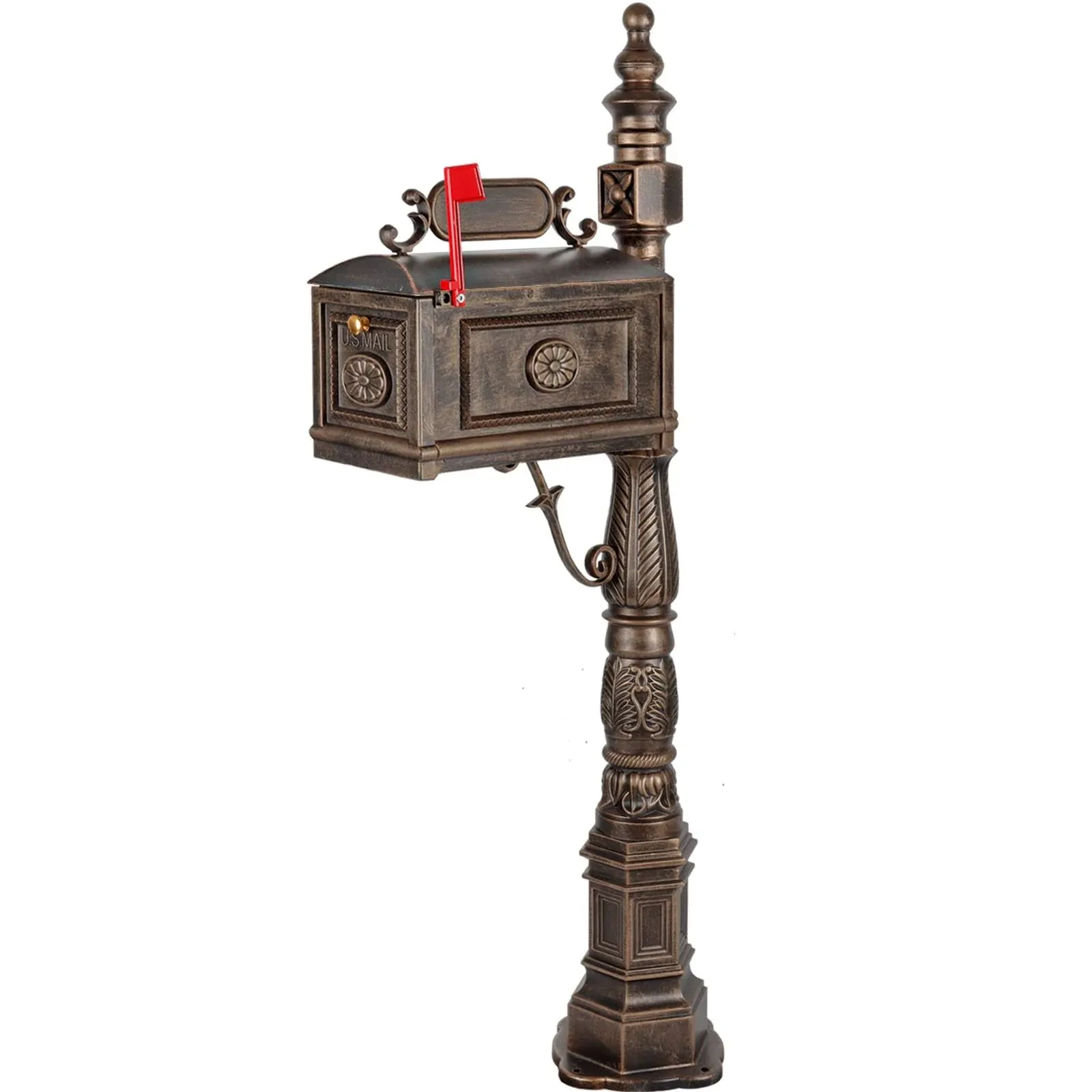 Polar Aurora Barcelona Decorative Post Mailbox Combination Stratford Heavy Duty Postal Mail Box Cast Aluminum(Bronze)