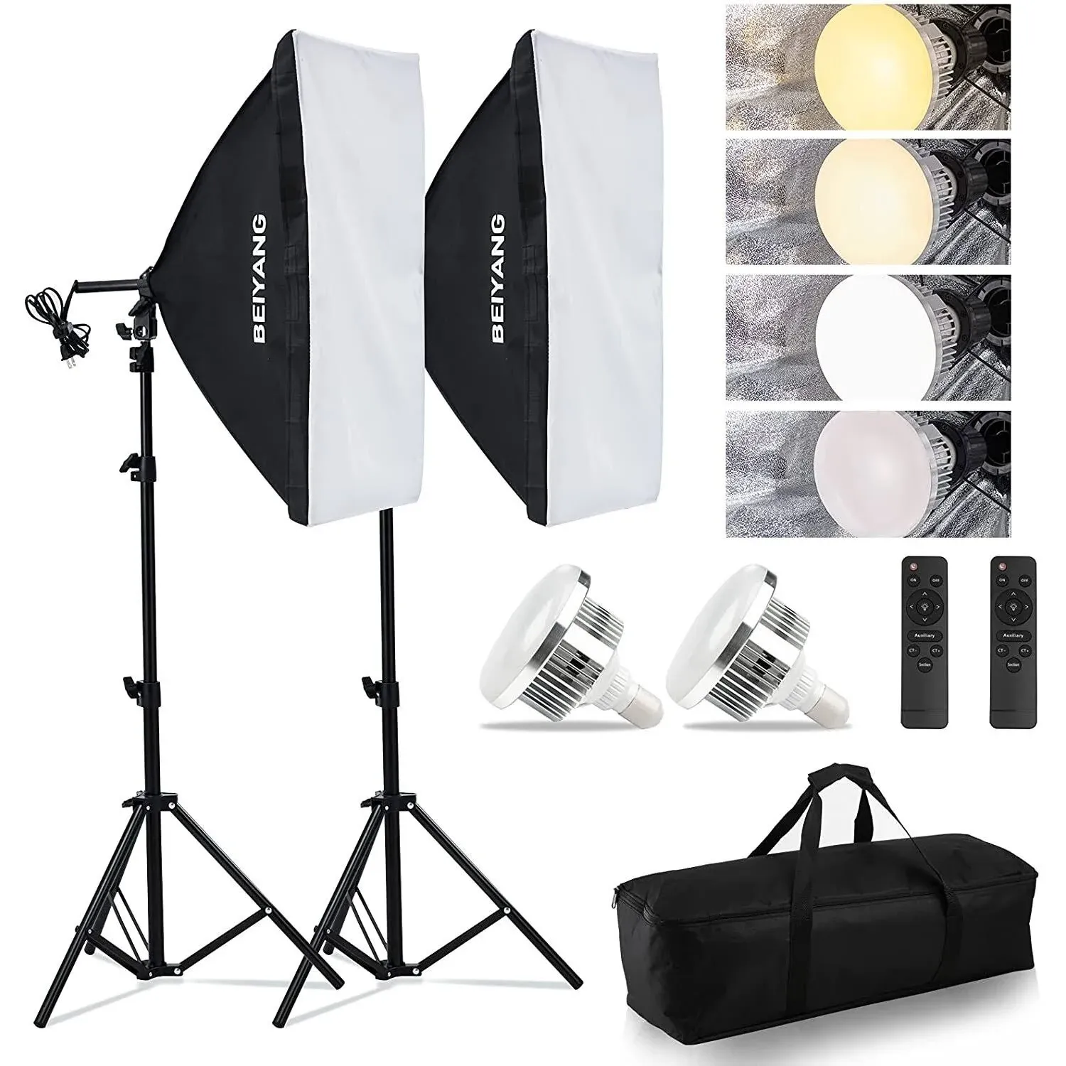 Softbox Lighting Kit Photography Soft Box 20'' X 28'', 85W Studio 6000k Bulb LED Light, 6.7'Light Stand, Remote Set, BEIYANG