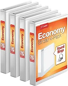 Cardinal Economy 1" Round-ring Presentation View Binders, 3-Ring Binder, Holds 225 Sheets, Nonstick Poly Material, PVC-free, White, 4-Pack (79510)