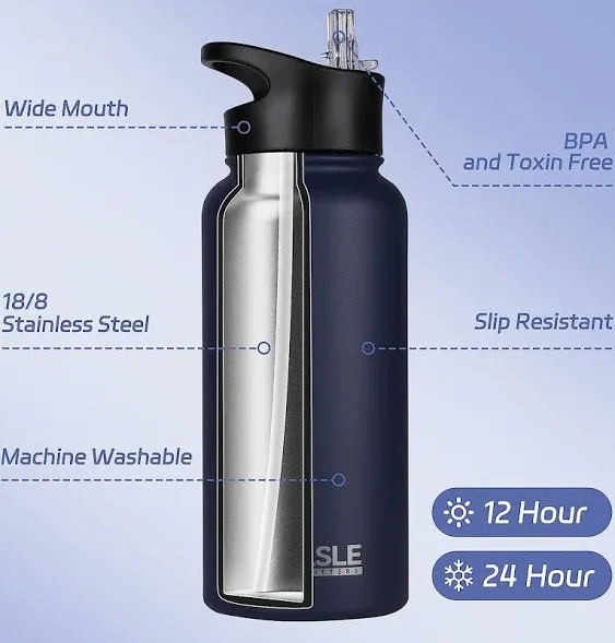 32 Oz Insulated Water Bottle Stainless Steel Double Walled Vacuum Sports Water B