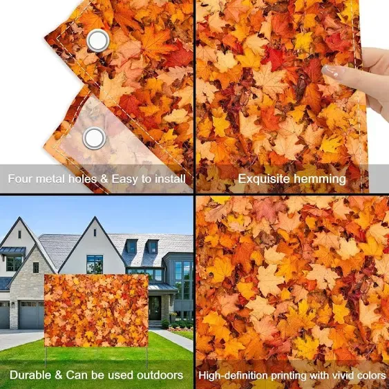 ZTHMOE 7x5ft Polyester Fall Maple Leaves Wooden Photography Backdrop Autumn Planks Floor Background Thanksgiving Baby Shower Decorations Photo Tapestry Props with Four Holes Easy to Hang