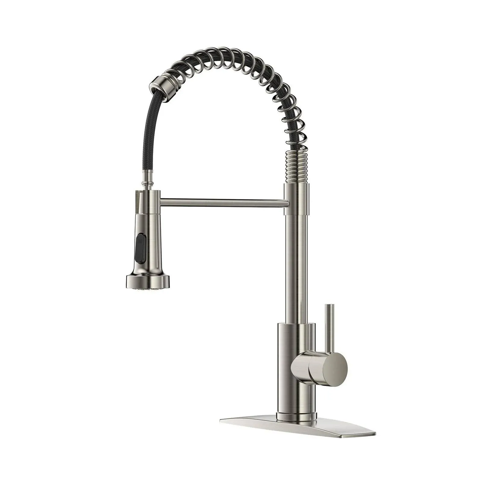 FORIOUS Black Kitchen Faucet, Kitchen Faucets with Pull Down Sprayer, Commercial Industrial Spring Pull Out Kitchen Sink Faucet, Single Handle High