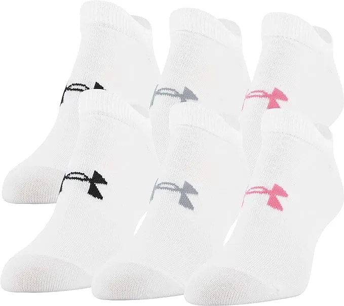 Under Armour Women's 6 Pack Essential No Show Socks (White)