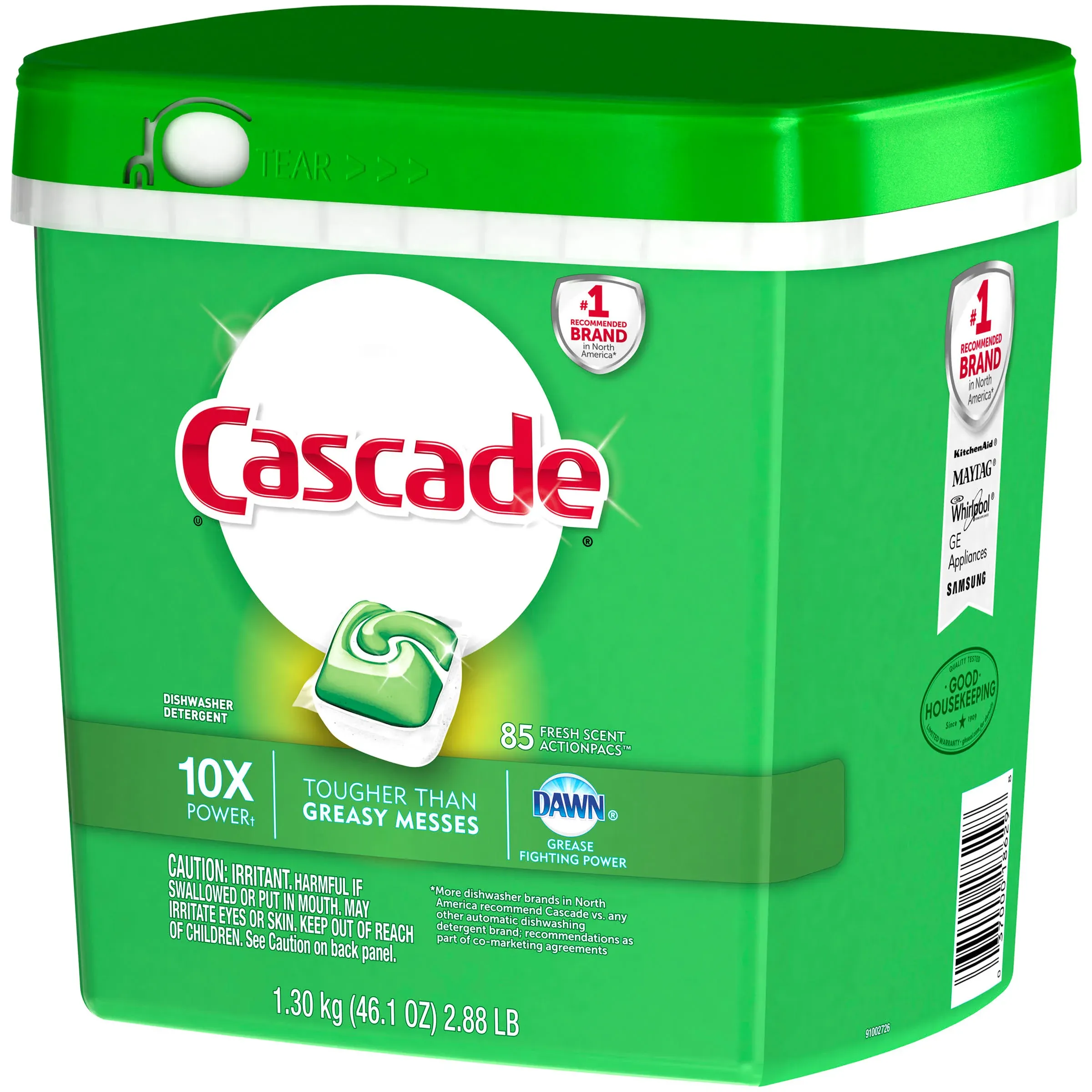 Cascade ActionPacs Dishwasher Detergent, Fresh Scent - 85 count, 46.1 oz tub