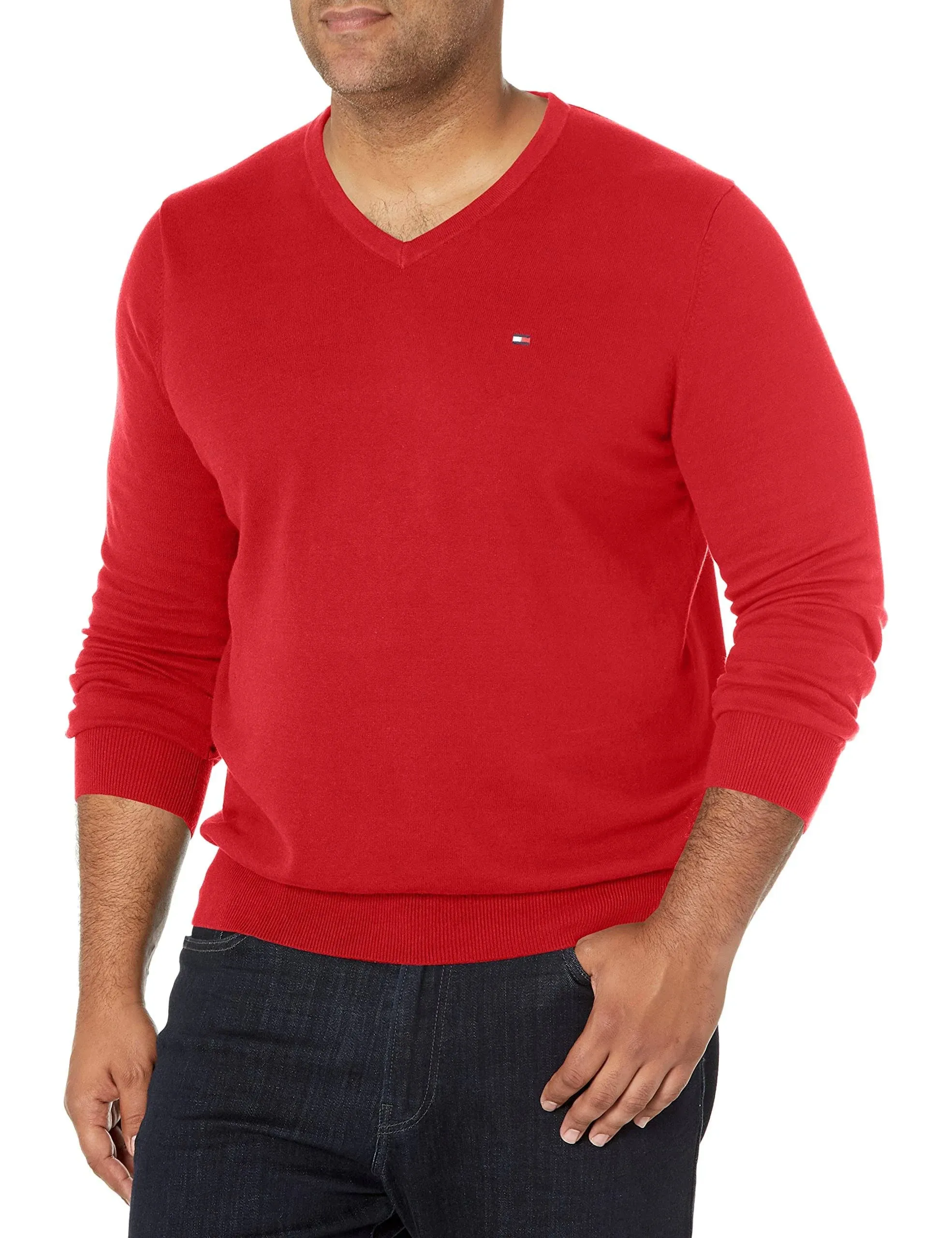 Tommy Hilfiger Men's Essential Long Sleeve Cotton V-Neck Pullover Sweater