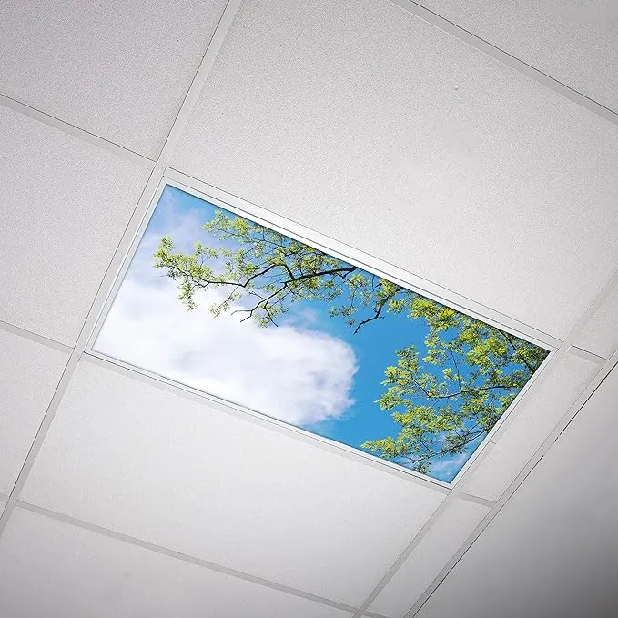 Fluorescent Light Cover for Classroom Ceiling Lights - Premium Backlit Film Insert 2x4 (22.38"x46.5") Florescent Fixture (Pack of 1) School, Office, Sensory, Improve Focus, Eliminate Headaches - Tree