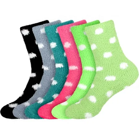 Women s Super Soft Warm Comfy Fuzzy Fluffy Plush Cozy Cute Polka Dots Socks - Assortment D - 6 Pairs