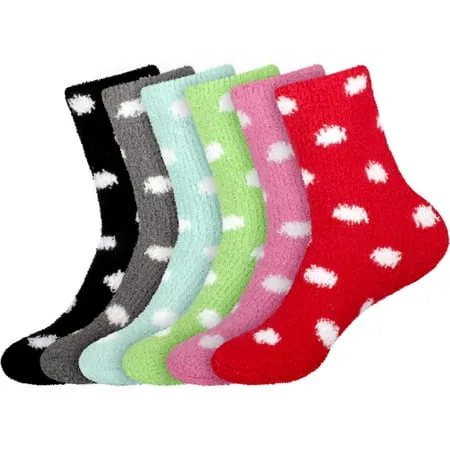 Women s Super Soft Warm Comfy Fuzzy Fluffy Plush Cozy Cute Polka Dots Socks - Assortment E - 6 Pairs