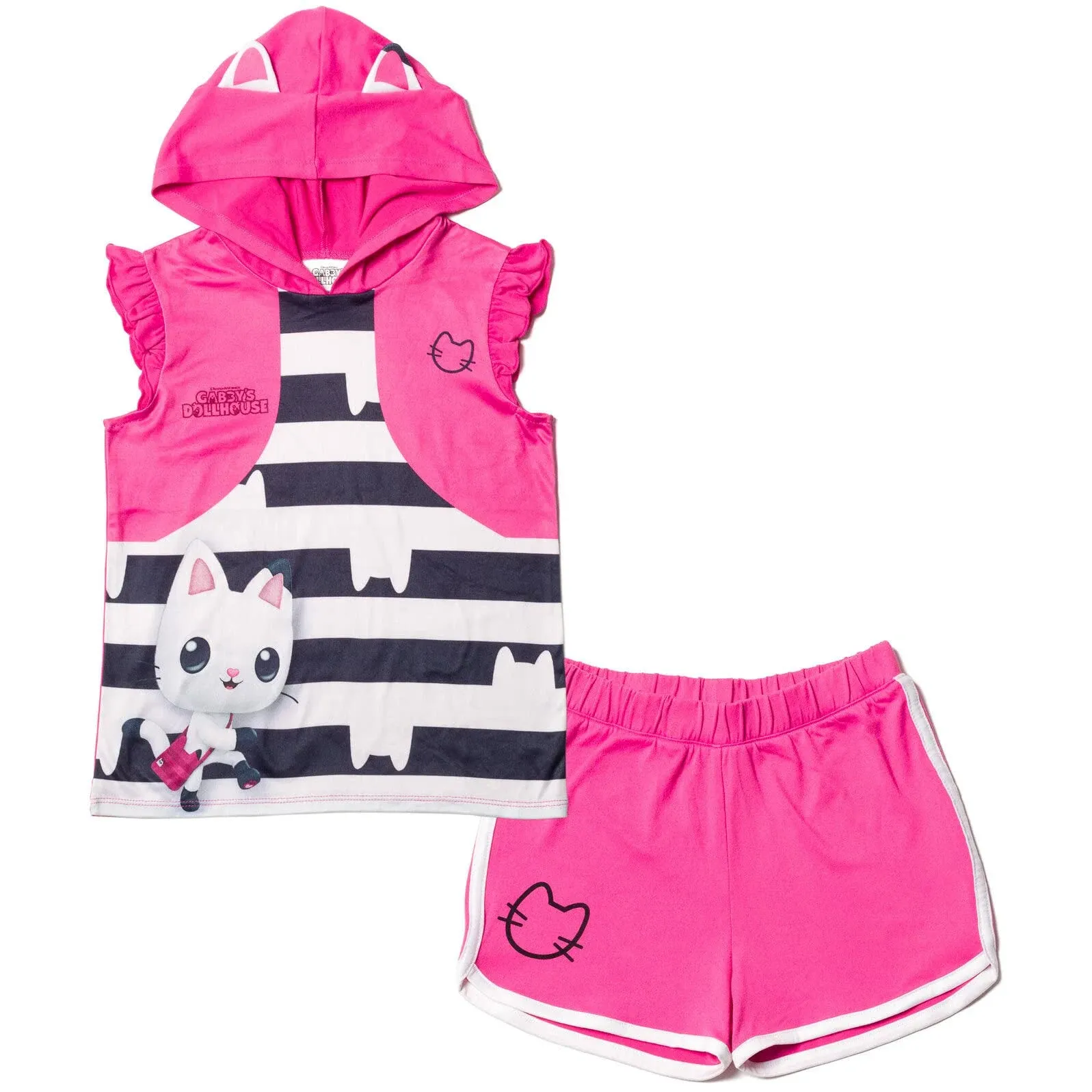 Dreamworks Gabby's Dollhouse Pandy Paws Girls Hooded Tank Top and Dolphin Shorts ...