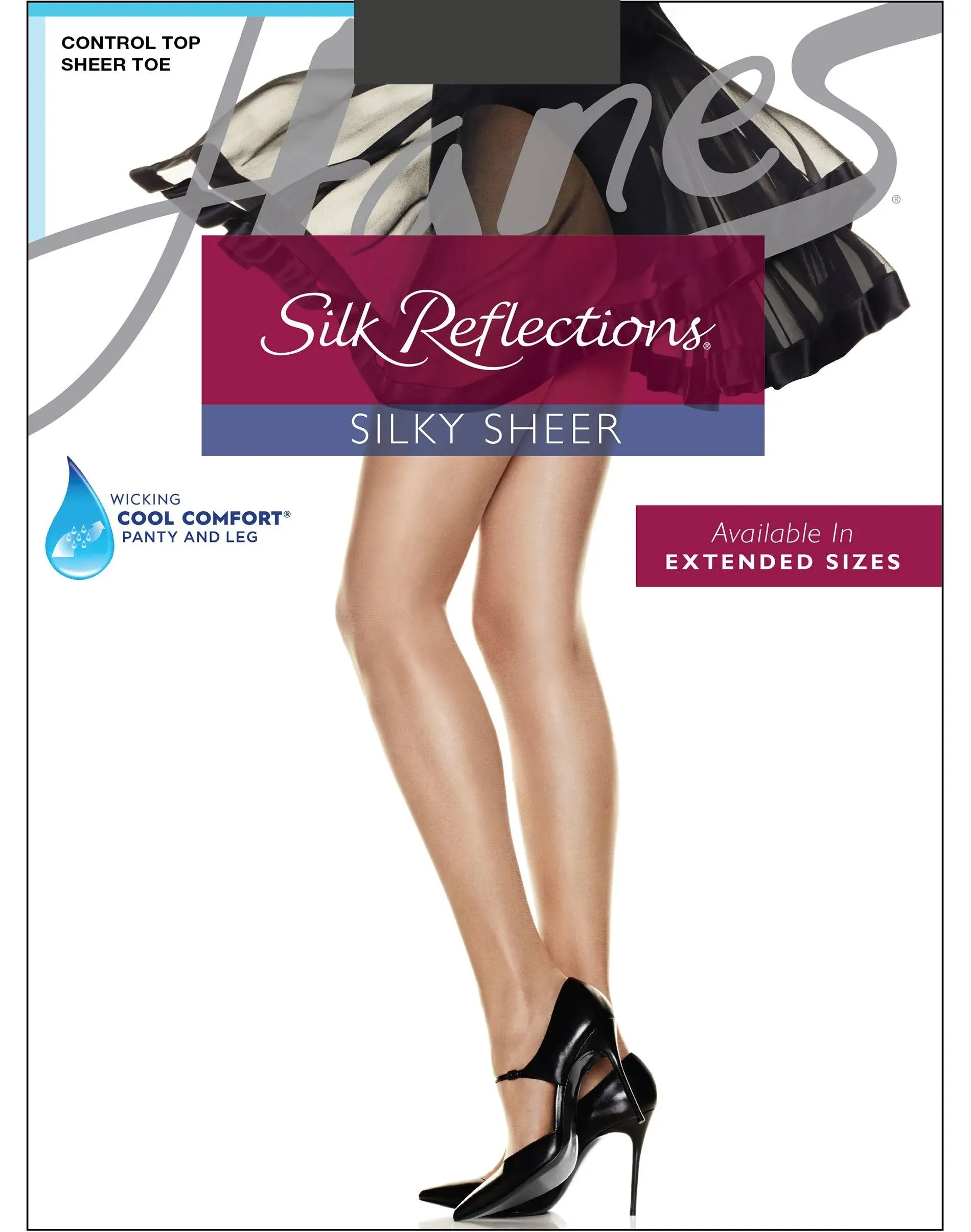 Hanes Silk Reflections Control Top Sheer Toe Pantyhose - Barely Black