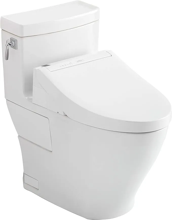 TOTO®WASHLET+® Legato One-Piece Elongated 1.28 GPF Toilet and WASHLET C5 Bidet Seat, Cotton White - MW6243084CEFG#01