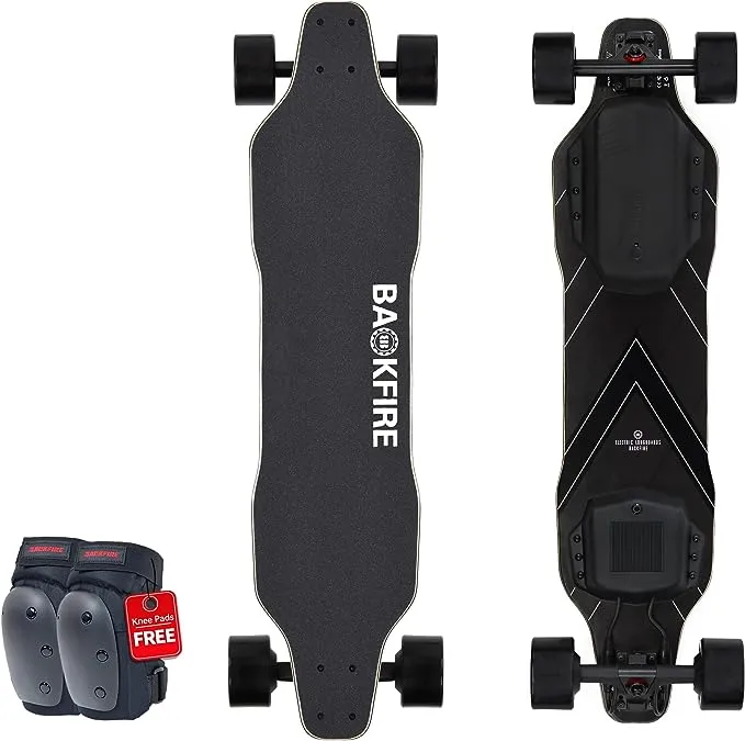 Backfire G2 Black Electric Longboard Skateboard with Protective Gear, Suitable for Adults & Teens Beginners, 5.2Ah/187Wh Battery, 11 to 12.5 Miles Range, 24 mph top speed, 180 Days Warranty