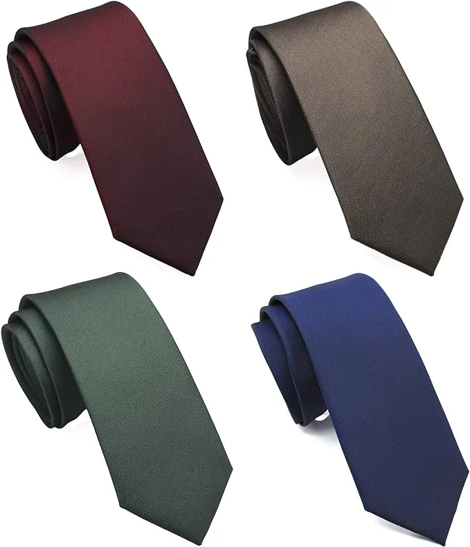 ZENXUS Skinny Solid Ties for Men, 2.5 inch Slim Plain Neckties 4-Pack