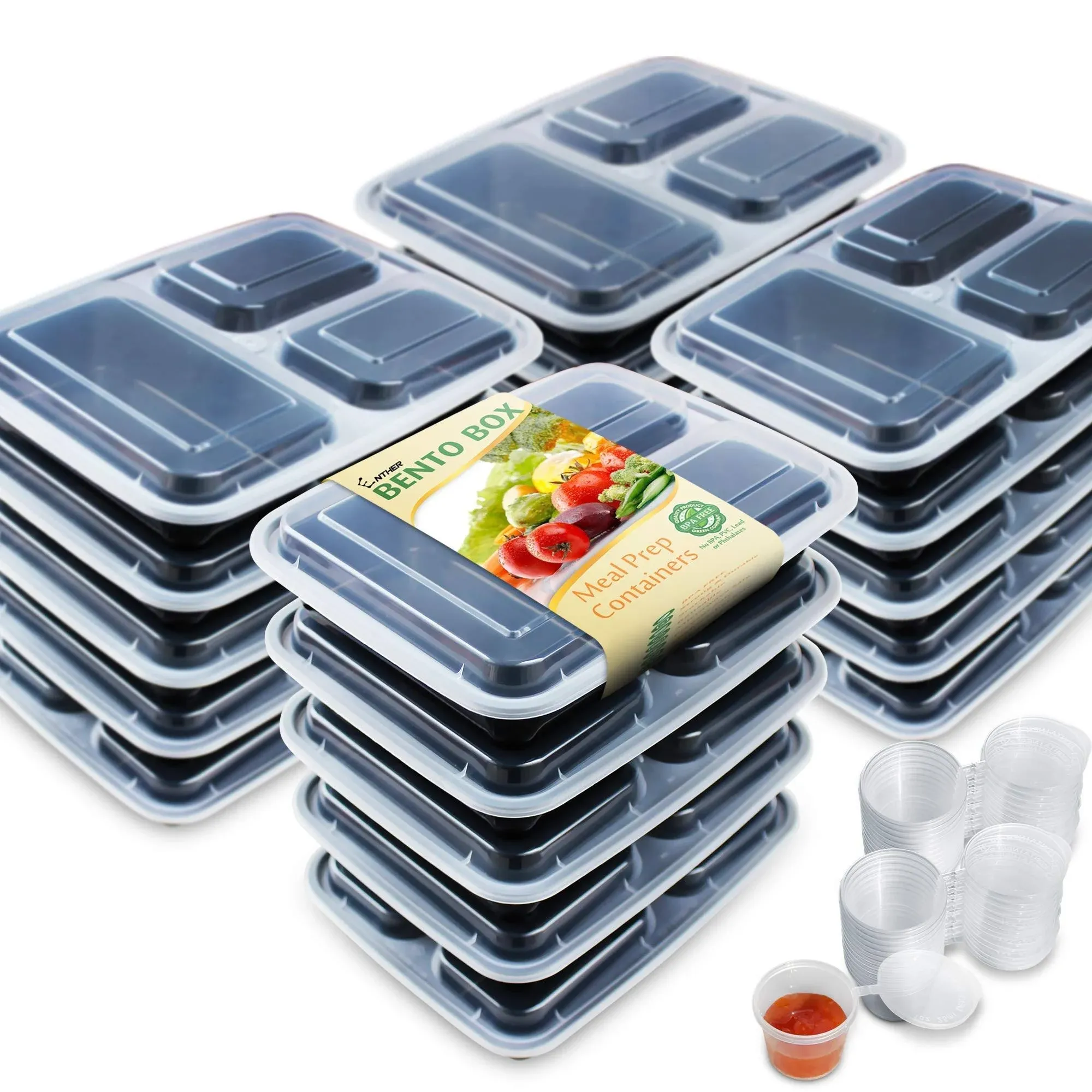 Enther 20 Pack 36oz 3 Compartment Meal Prep Containers with Lids, Food Storage B