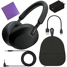 Sony WH-1000XM5 Noise-Canceling Wireless Over-Ear Headphones (Black WH1000XM5/B) Bundle + USB Charging Adapter + Microfiber Cloth