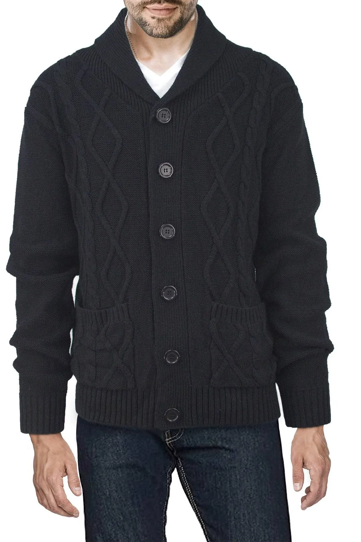 X-RAY Men's Cable Knit Shawl Collar Cardigan Sweater