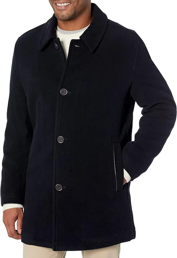 Cole Haan Men's Wool Car Coat, Navy, Large