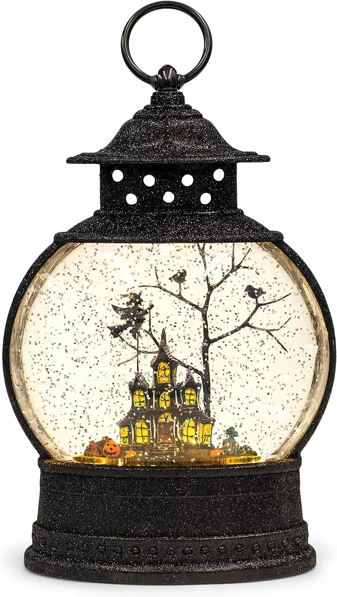 RAZ Imports 10 Inch Haunted Mansion Witch Lighted Water Lantern Halloween Water Globe