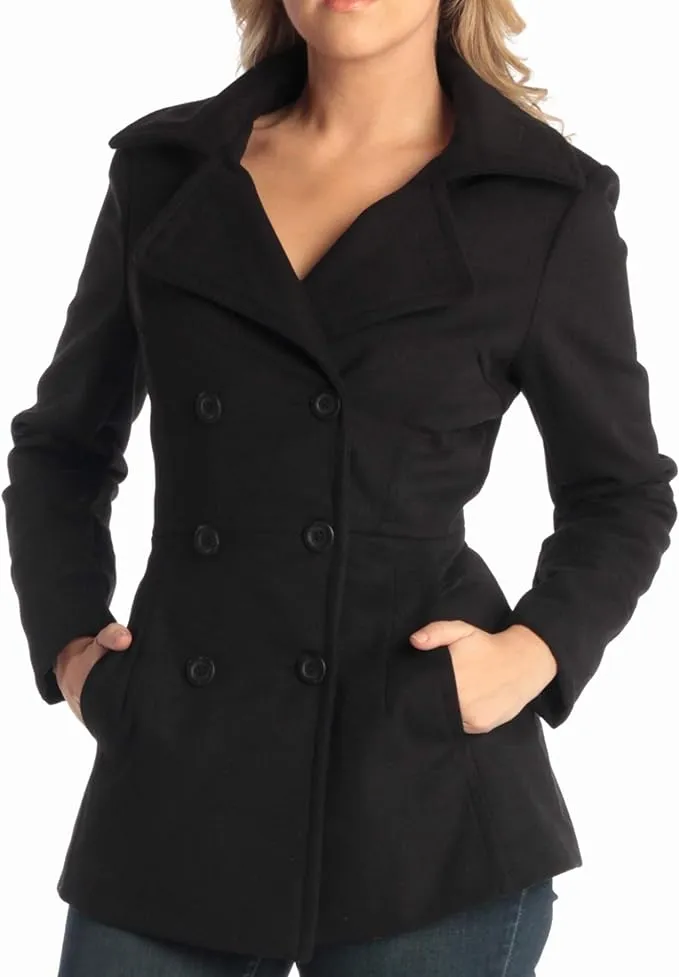 Alpine Swiss Emma Womens Peacoat Double Breasted Overcoat 3/4 Length Wool Blazer