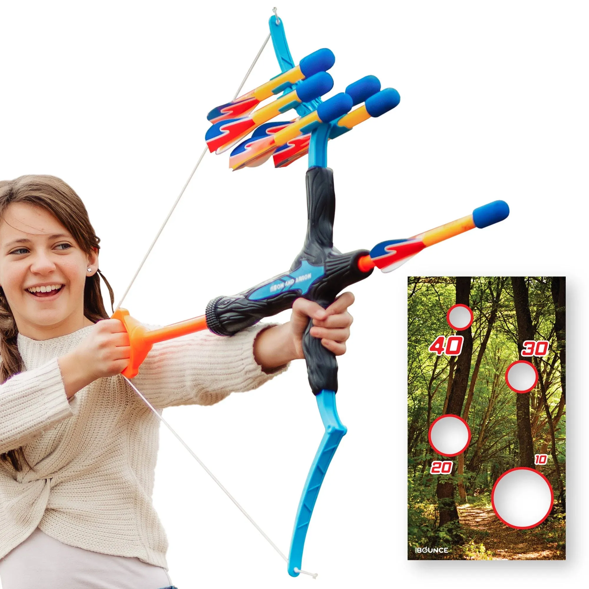 New Bounce Bow and Arrow Set for Kids - Toddler Archery Set - Includes Target Poster - Cool Boys Toys for 6, 7, 8, 9, 10, 11 & 12 Year Old Christmas, Birthday Gifts Multicolor