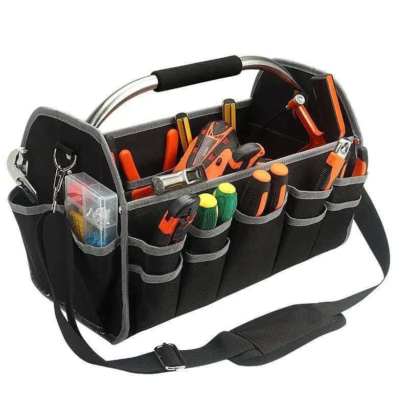 UISKOOPW Electrician Open Top Tool Tote Bag, Material Carrier with Black 