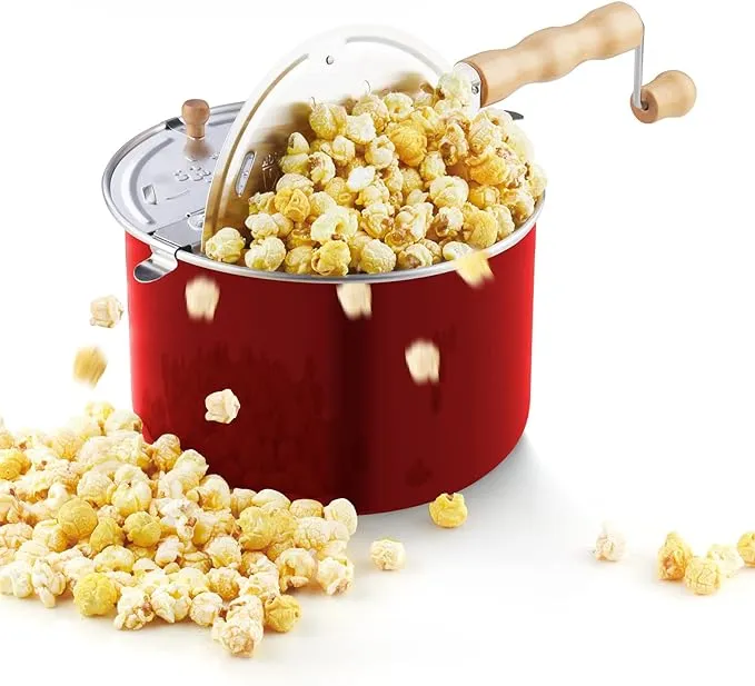 Cook N Home 02699 6-Quart Aluminum Stovetop Popcorn Popper, Red