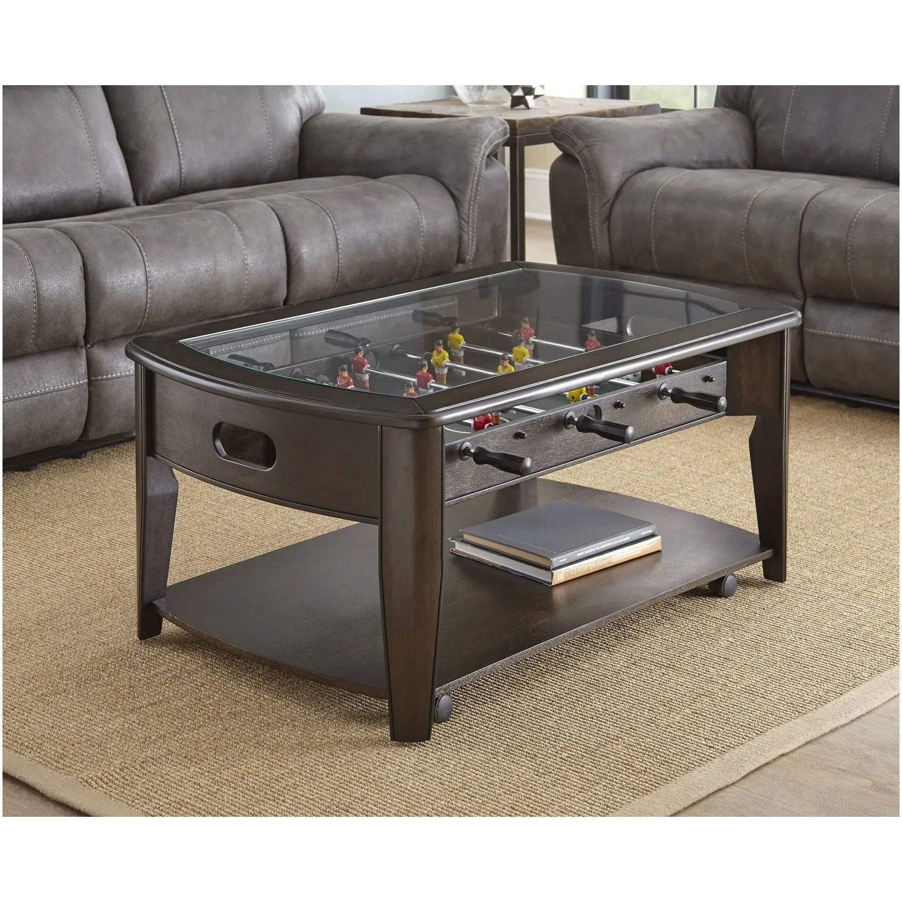 Steve Silver Co Diletta Foosball Cocktail, Medium Cherry, Tempered Glass, Fully Operational, Living Room, Game Room Fun Table, 45" L x 28" W x 20" H, Brown