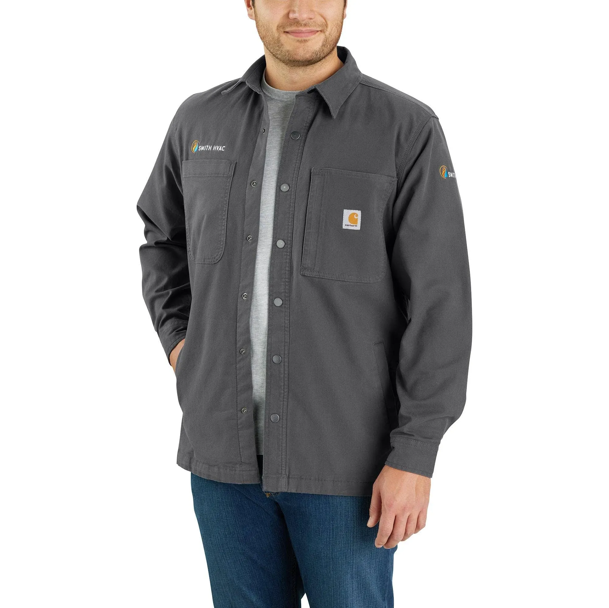 Carhartt Men's Rugged Flex Relaxed Fit Canvas Fleece-Lined Snap-Front Shirt Jac