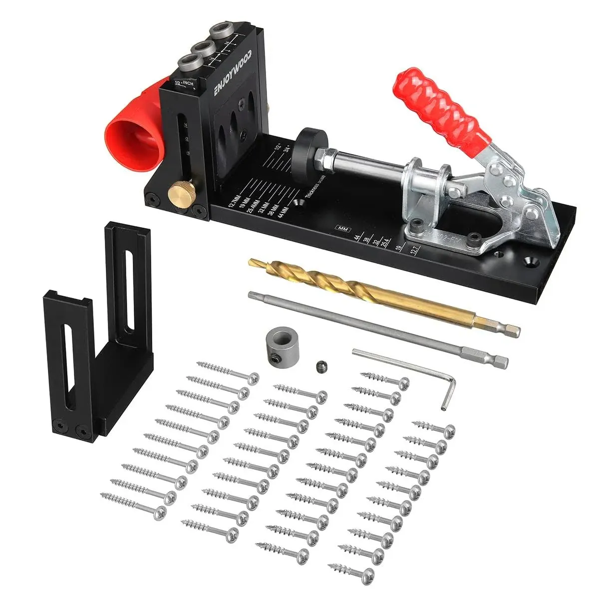 Pocket Hole Jig System with Portable Base Adjustable Metal Pocket Screw