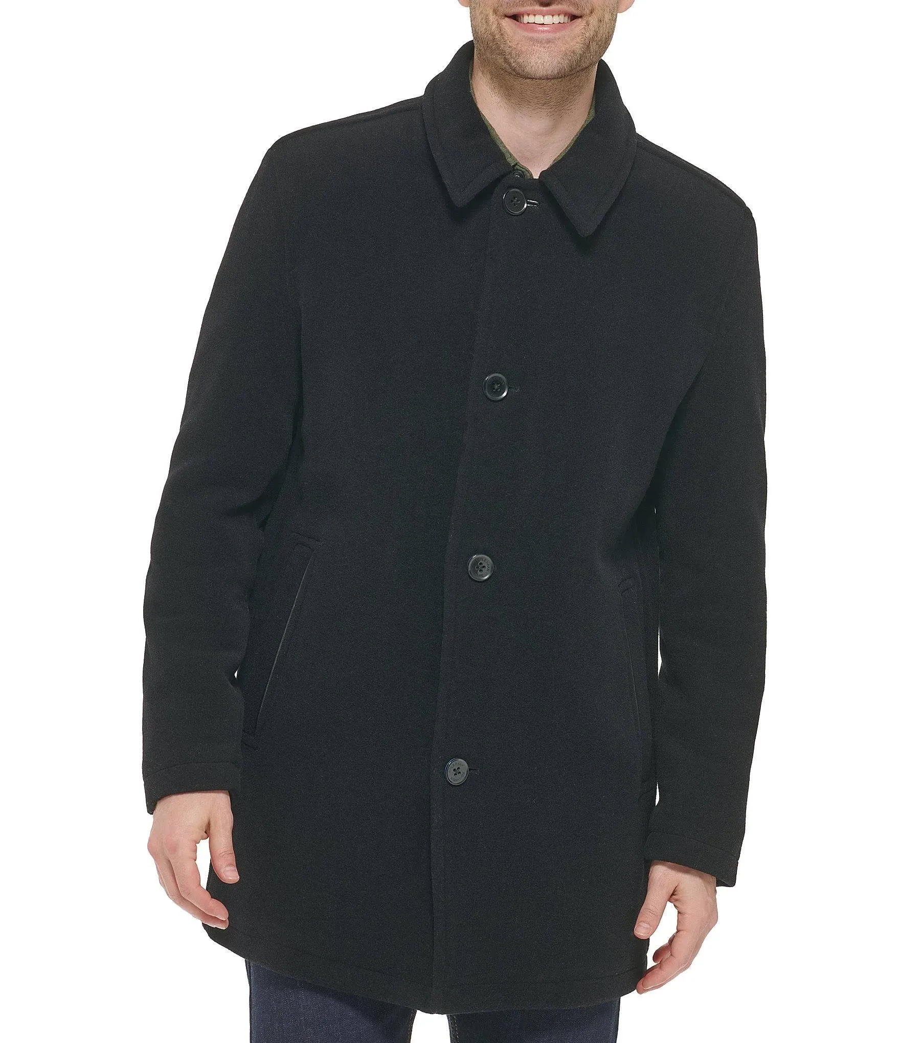 Cole Haan Men's Wool Car Coat, Navy, Large