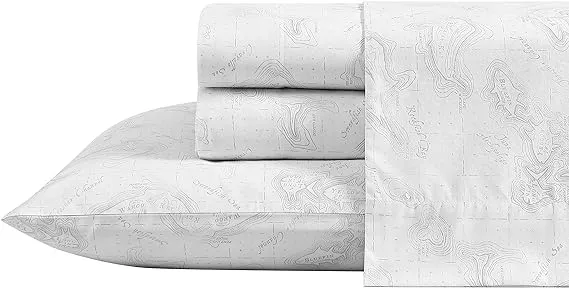 Eddie Bauer Home Sheets Cotton Percale Bedding Set,3 pcs, Crisp & Cool, Stylish Home Decor, Twin, Fish ATOL White/Grey