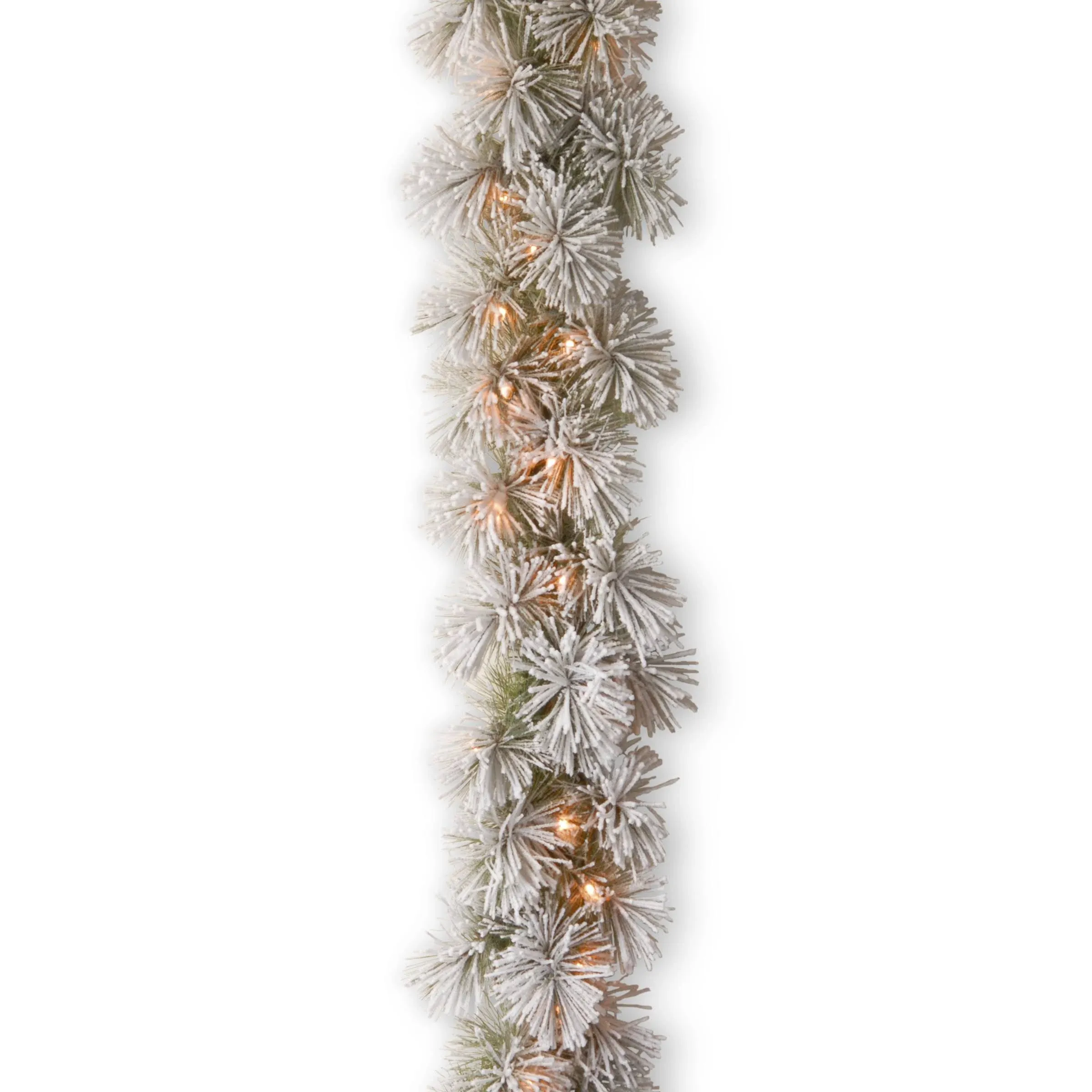 National Tree Snowy Bristle Pine Garland with Clear Lights 9'