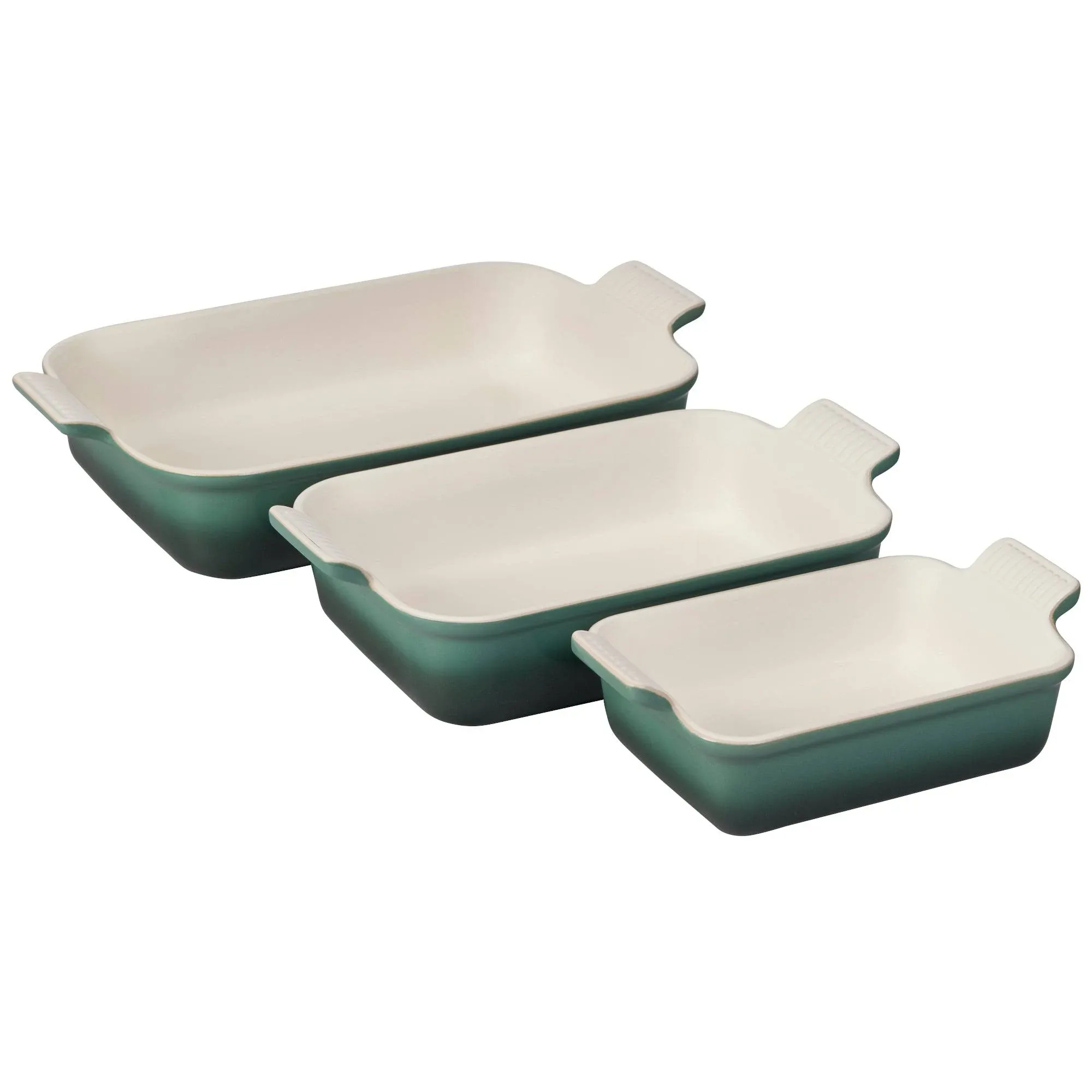 Le Creuset Set of (3) Heritage Rectangular Baking Dishes,Artichaut