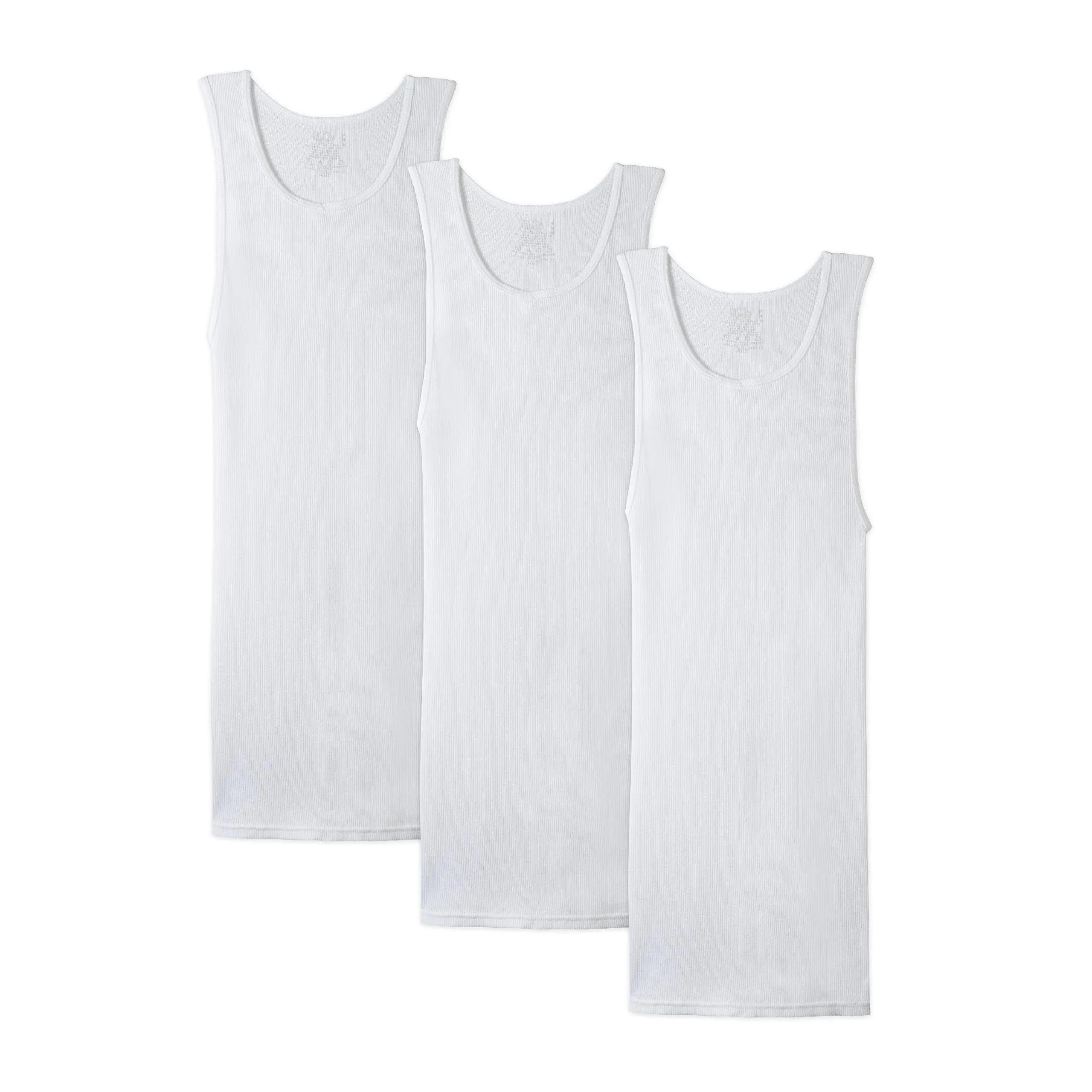 3 Pack Men&#039;s White 100% Cotton Tank Top A-Shirt Ribbed Undershirt Size:S-2XL