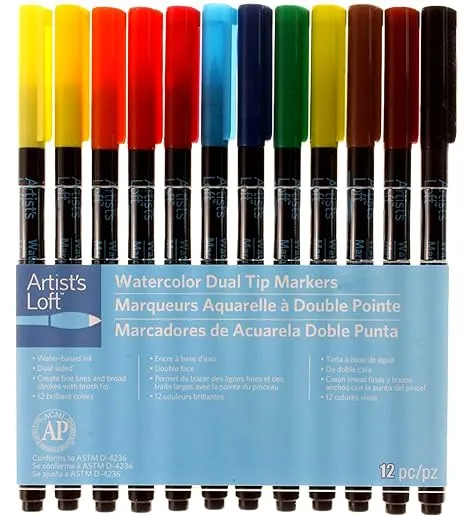 Artist's Loft Watercolor Dual Tip Markers, 12 Colors