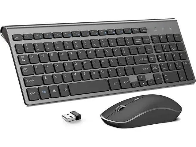 Wireless Keyboard and Mouse,J JOYACCESS 2.4G Ergonomic and Slim Wireless Computer Keyboard Mouse Designed for Windows, PC, Laptop,Tablet - Black Grey